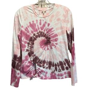 Self-E Tie Dye Pink Long Sleeve Top Size M Round Neck Tie Side Boho Hippie